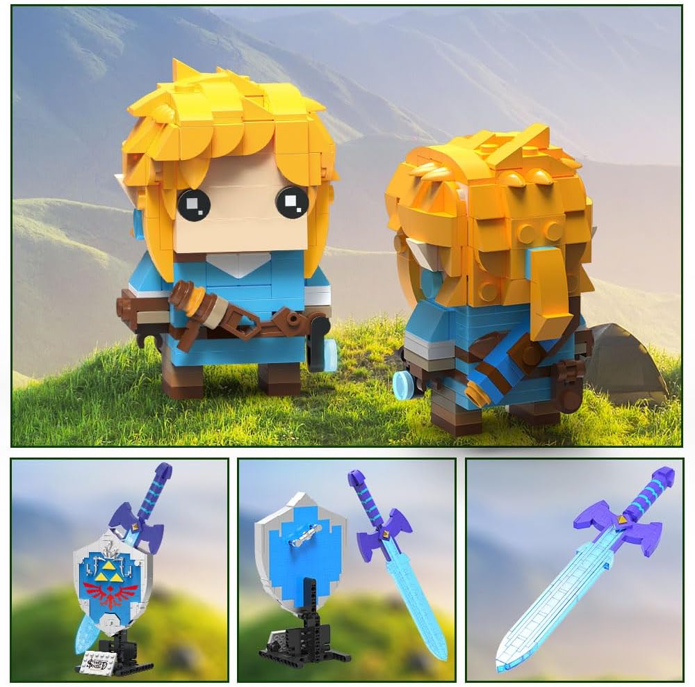 RiceBlock Legend Glowing The Master Sword Shield Building Sets Game Weapon Toys with Link Action Figures Game Model Collectors, 614 Pieces