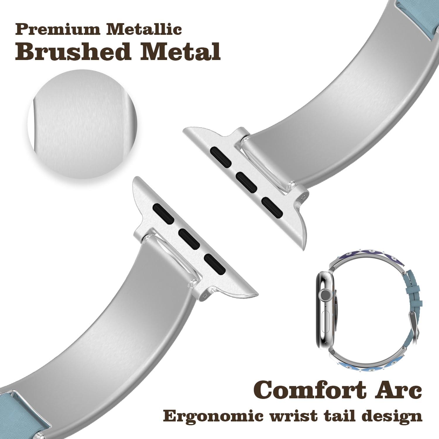 Strap Compatible with Apple Watch Band Suitable for Women 40mm 41mm 38mm 42mm 44mm 45mm 46mm 49mm Stainless Steel Eyes Pattern Carving and Leather Strap for iWatch series 10 9 8 7 6 5 4 3 2 SE Ultra