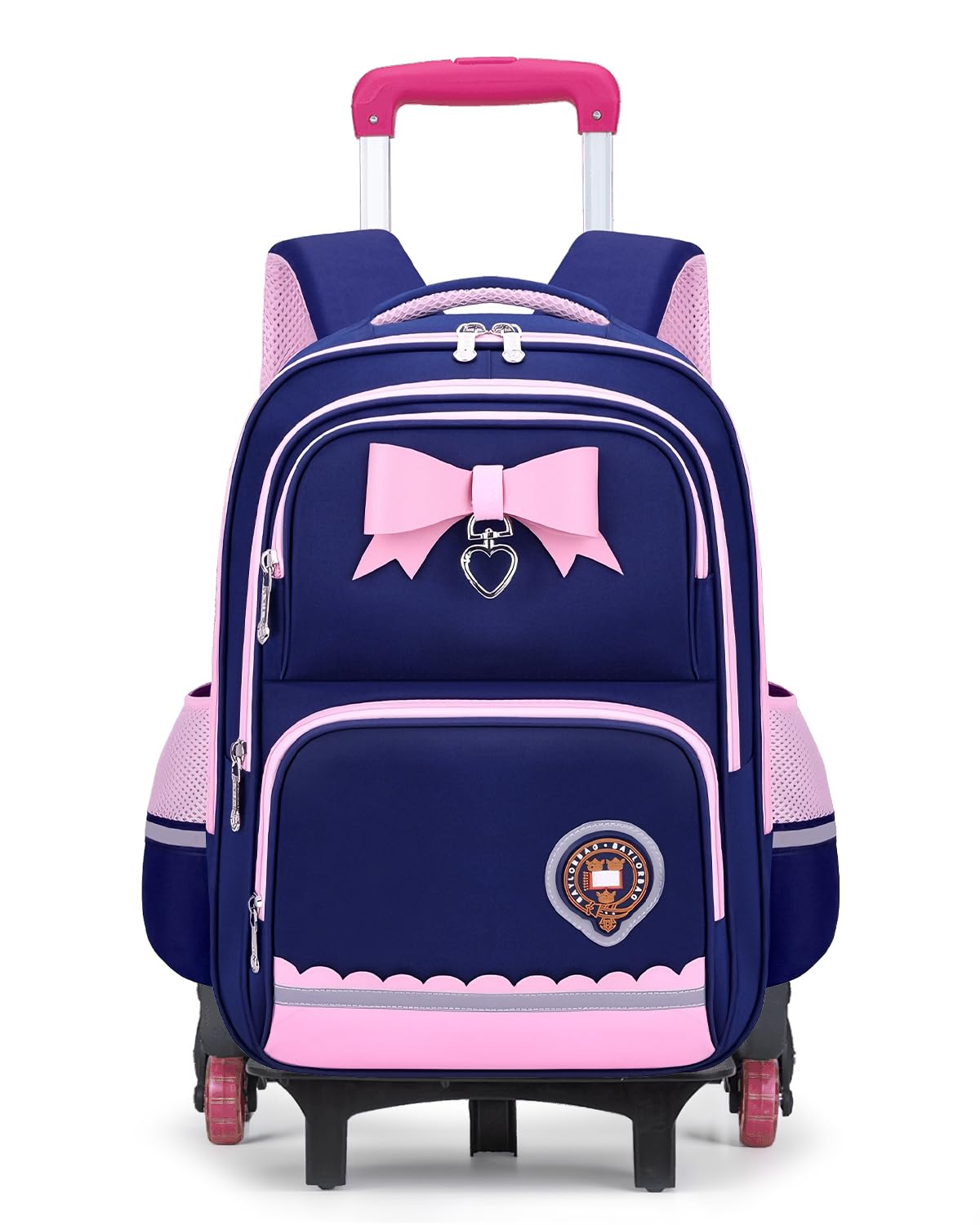 Amythe Mochila Ruedas para Niña Primaria con Bandas Reflectantes, Azul | Mochilas Carro Extraíble 6 Ruedas, Mochila Colegio Niñas 6 a 10 Años, Hidrorrepelente, con Correa Pectoral, Vuelta al cole