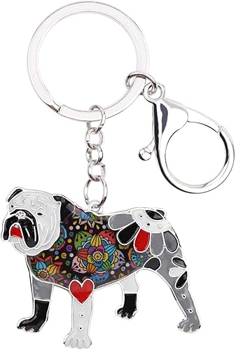 Miniatura 7 de WEVENI - Llavero de aleación esmaltada para perro Bulldog Inglés Bull Terrier accesorios de joyería para mujeres y niñas 42mm x 52mm