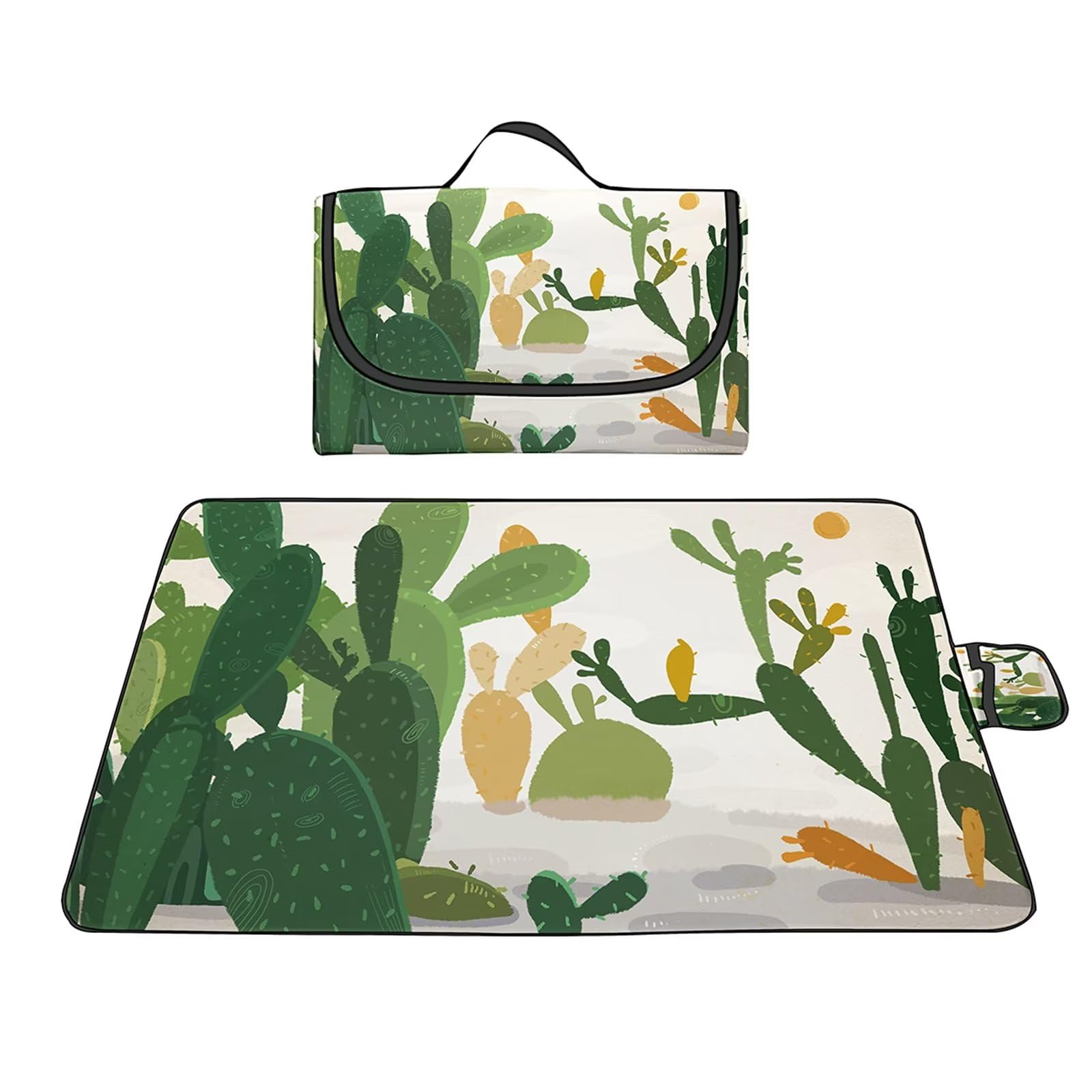 Couverture Pique-nique Imperméable 180x200cm,Couverture Plage Extérieure XXL Tapis de Plage,Cactus épineux Camping Couverture étanche Pique-nique avec Poignée pour Camping Randonnée Parc Plage