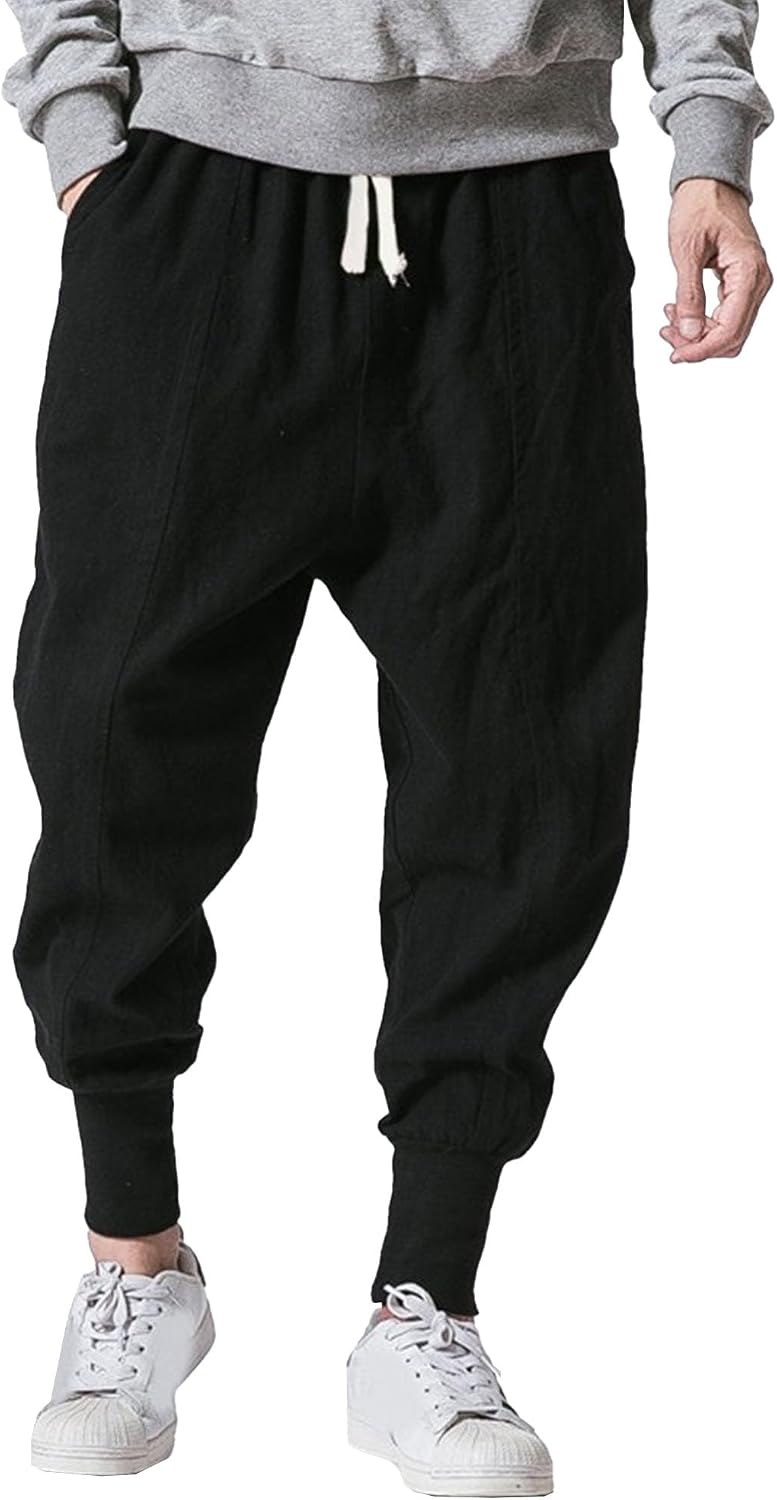Men's Solid Stylish Corduroy Pants Cotton Linen Drawstring Outdoor Trousers Loose Fit Casual Streetwear Sweatpants