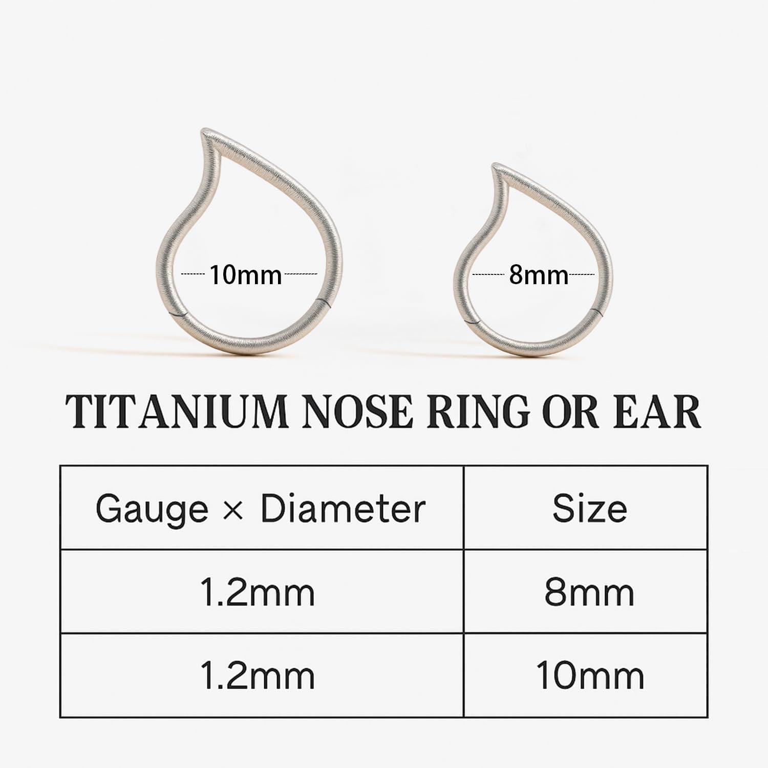 Titanium Teardrop Cartilage Earring & Nose Ring, Minimalist Hinged Clicker, Implant Grade 16G 18G 8mm 10mm, Hypoallergenic Cartilage & Septum Hoop(silver)