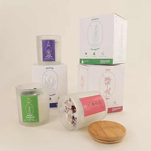 Miniatura 6 de Vela de aromaterapia Crystal Vibe - Velas perfumadas de rosa con cristales de cuarzo y pétalos de rosa - Velas de soja de cristal de 10 onzas,