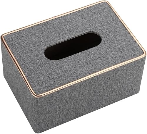 GTHTUHFD Tissue Box Gold Rim Tissue Holder Gray & Pearl White Napkin Box Towel Dispenser Pu Leather Tissue Case For Home Decoration,Gold White Grey-13.5 * 19 * 9.5cm
