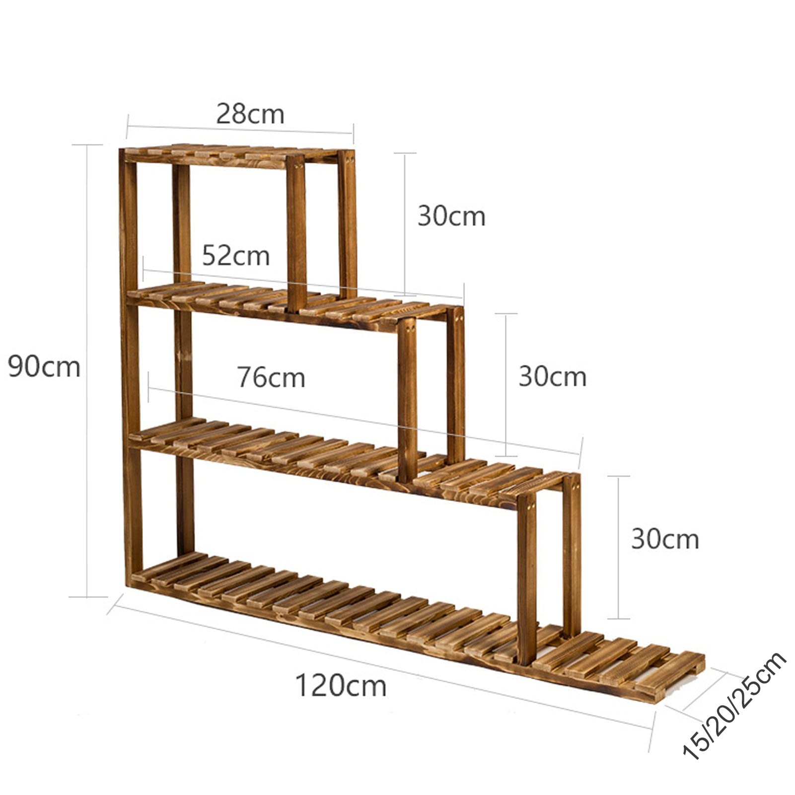 Support échelle en bois pour fleurs d'intérieur et d'extérieur - 120 cm de long - Support élégant pour plantes - 120 x 25 x 90 cm - Parfait pour la décoration de la maison