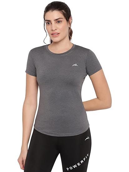 Women Solid Grey Dryfit T-Shirt for Gym, Running, Sports and Workout