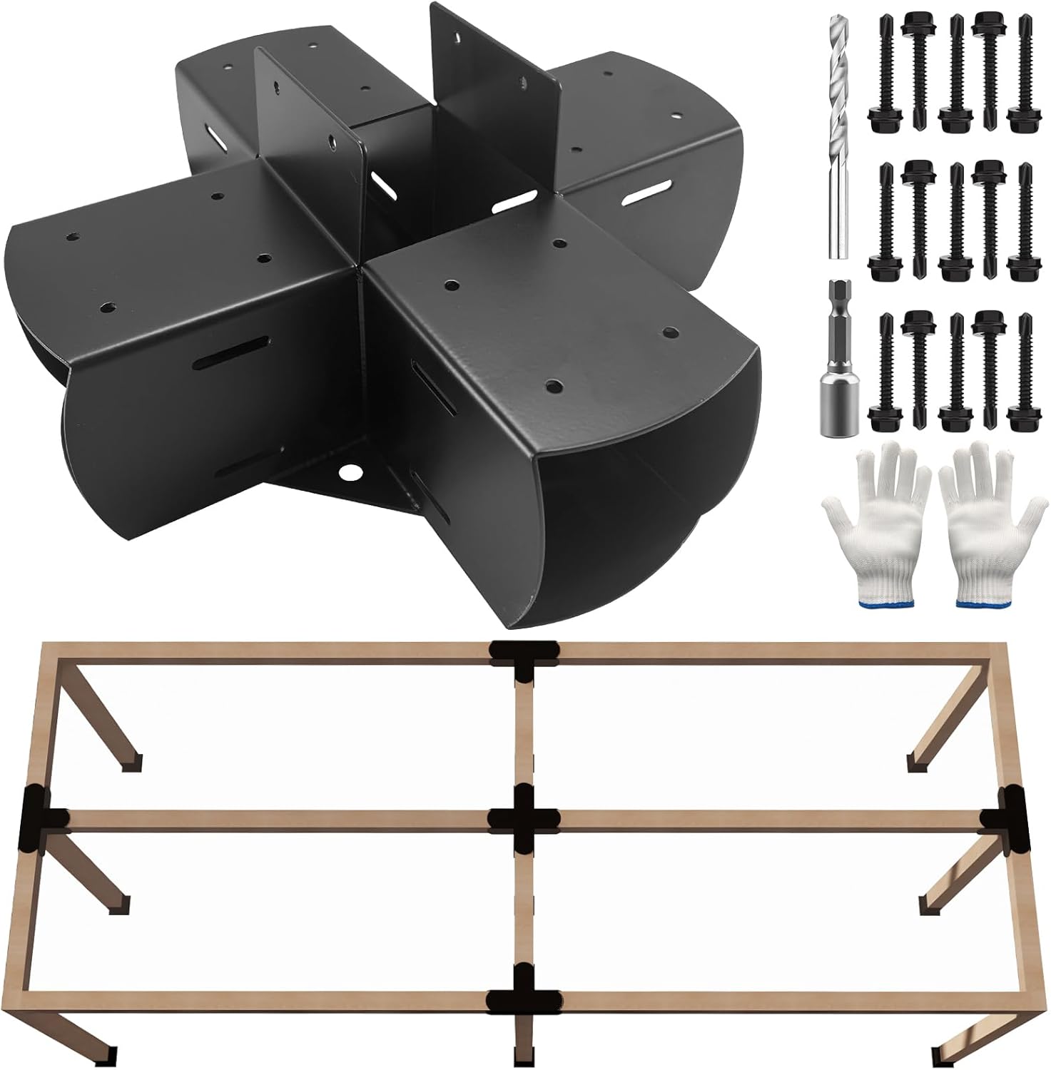Pergola Brackets,5-Way Right Angle Corner Brackets for 4" x 4"(Actual Size:3.5" x 3.5") Wood Beam W/Hardware,DIY Woodwork Bracket for Outdoor Gazebos,Hunt Cabins - 1Pack