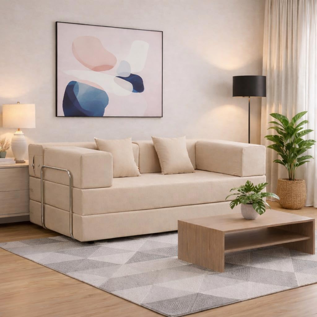 Adorn India Easy Premium Modular 4 Seater Sofa Cum Bed | Velvet Suede Fabric | Colour Beige | Modern Design | Size 6x6 Fit | Comfortable for Seat & Sleep | Washable Cover | Perfect for Home & Office-image-27