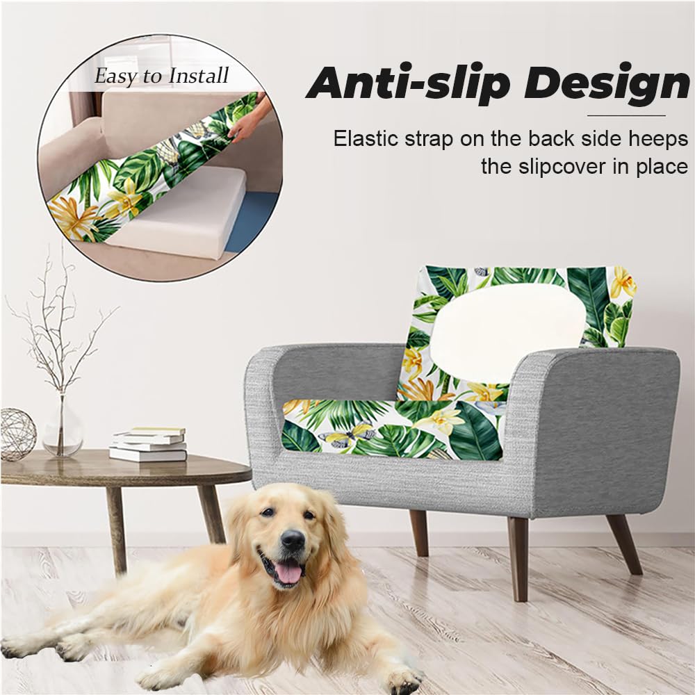 Hiseng Housses de Coussin d'extérieur Remplacement Imprimé Fleurs Feuilles Tropicales Extensible Housses de Coussin de Siège Canapé pour Salon de Jardin, Meubles de Terrasse (Style 5,8 pièces)