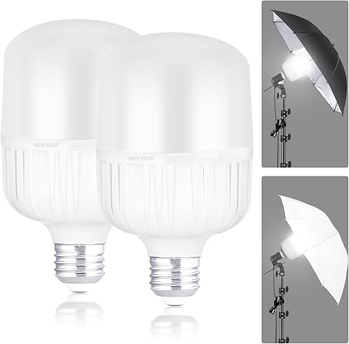 NEEWER Bombillas LED E26 de 35 W, 2 paquetes, 3150 lúmenes5700 KCRI 93+15000 h de vida útil, iluminación brillante para fotografía de video,