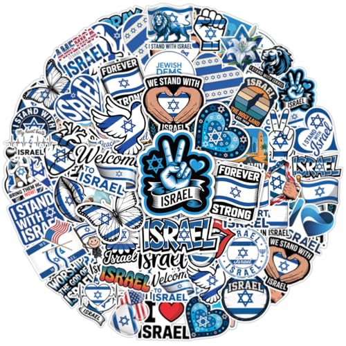 64PCS Israel Stickers Vinyl Decals Featuring Israeli Flag Star of David Tel Aviv Jerusalem for Laptop Car Water Bottle and Luggage