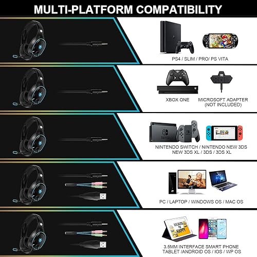 Miniatura 2 de Auriculares para juegos de PC, auriculares con cable para PS5, PS4, Nintendo Switch, auriculares Xbox One con sonido estéreo, auriculares plegables
