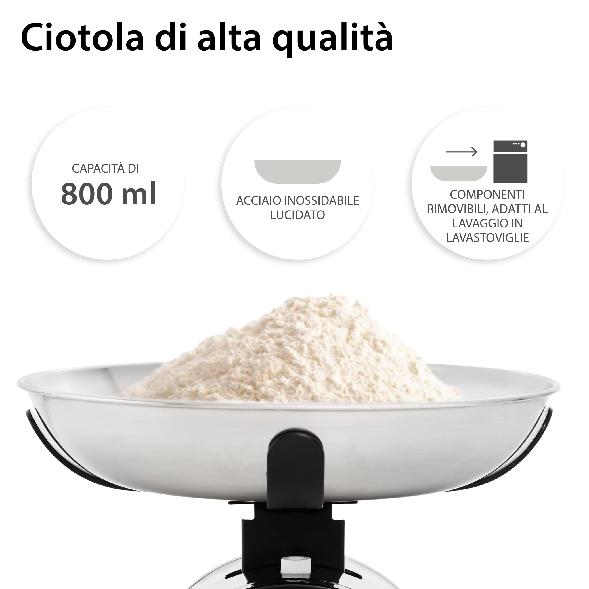 ADE Bilancia da cucina meccanica, bilancia classica per la cucina e la casa, bilancia tradizionale senza batterie in look vintage/retrò, alloggiamento in metallo, 5 kg, nero | KM1900-1 Shirley