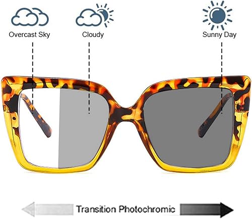 Miniatura 8 de Gafas de lectura de lente completa con diamantes de imitación cuadrados de gran tamaño para mujer, lentes de sol fotocromáticas de transición
