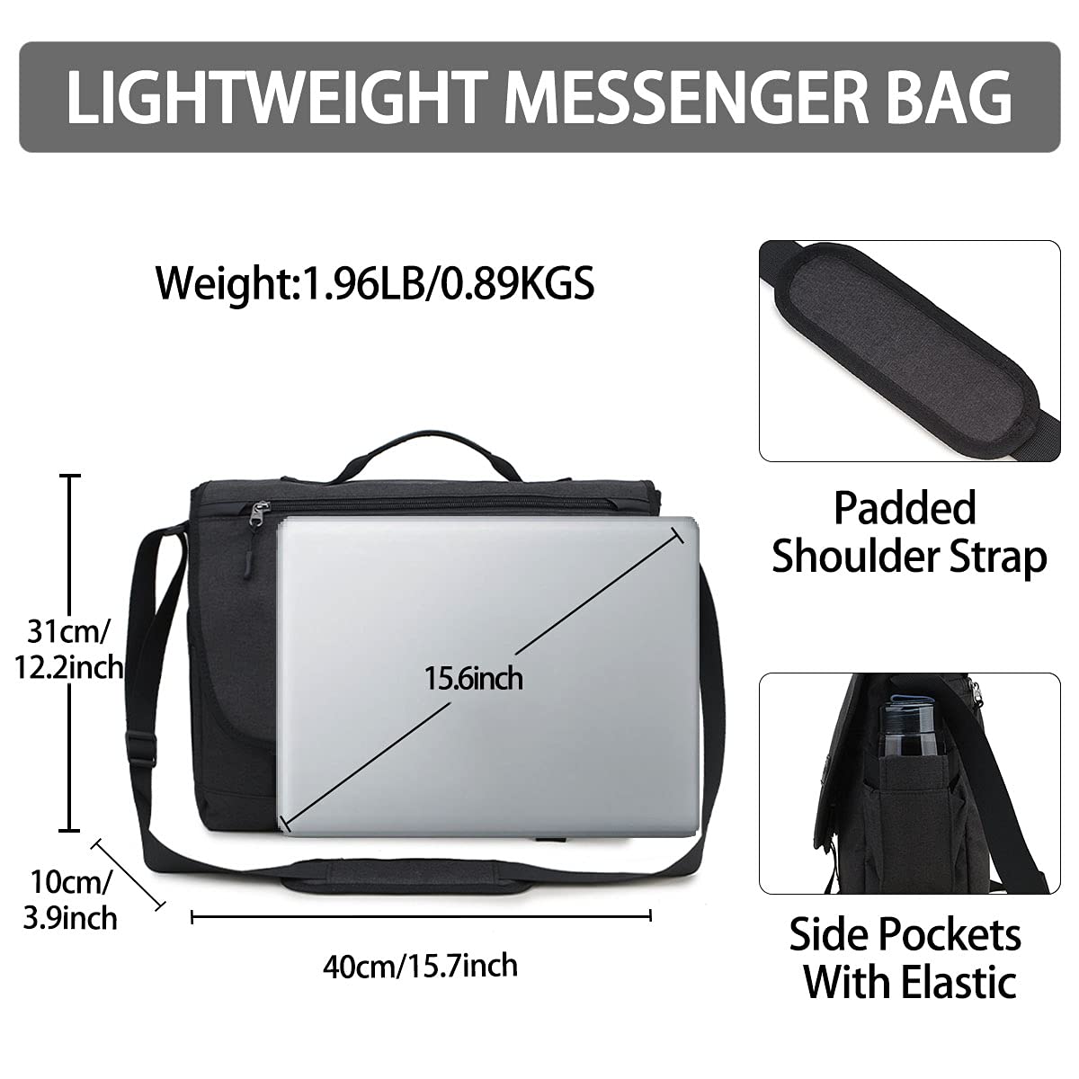 RAVUO Messenger Bag For Men, Water Resistant Lightweight Crossbody Shoulder Bag Fits 15.6 Inch Laptop College Satchel for Work