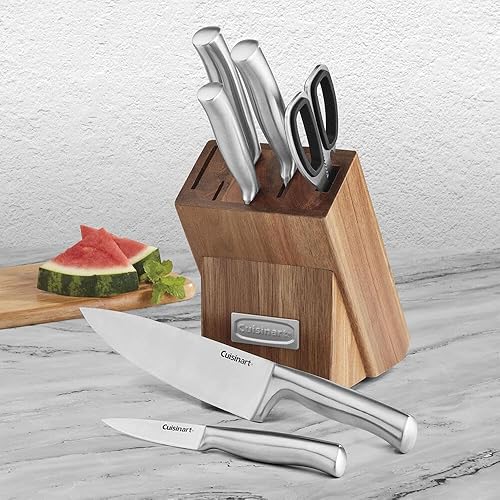 Miniatura 4 de Cuisinart C77SS-7P - Juego de cuchillos de preparación de acero inoxidable de 7 piezas, cuchillas de corte de precisión de bloque de acacia, asas
