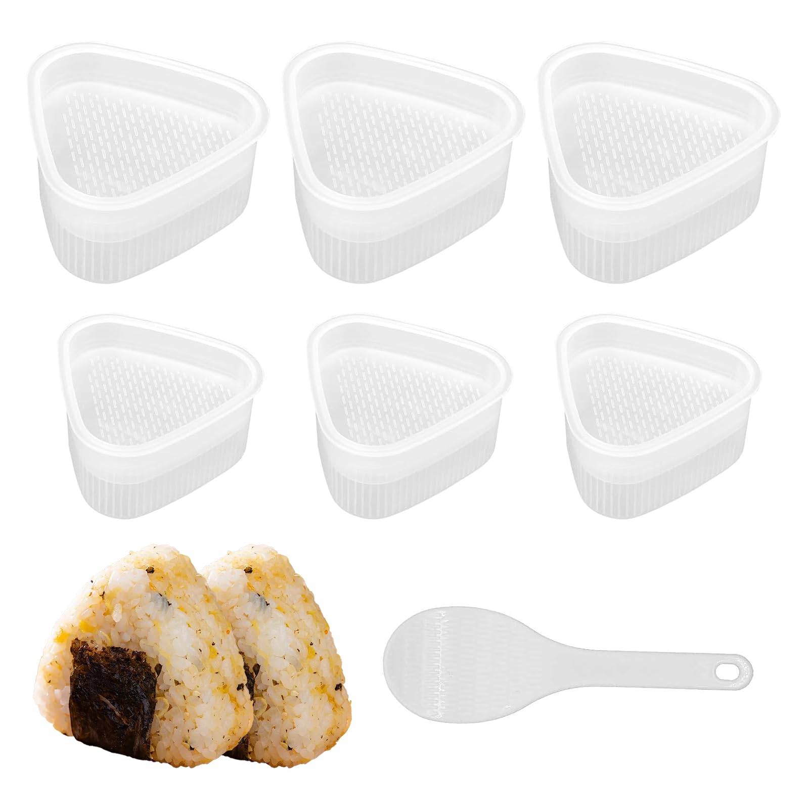 6-teilige Dreieckige Onigiri Form, Sushi Form Onigiri Maker, Onigiri Formen Set mit 1 Reislöffel, Reisbällchen Former für Küche Party Bento und Heimwerken, 3 große und 3 kleine mit 1 Reislöffel