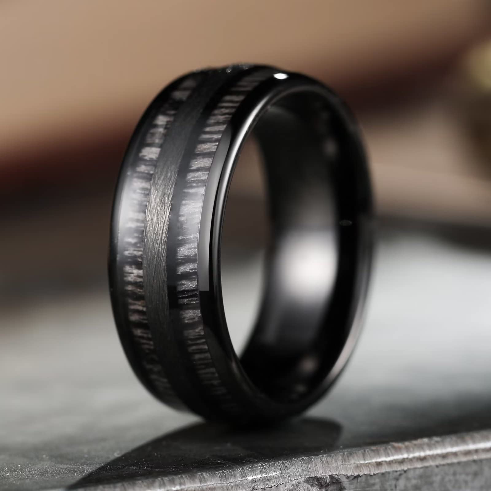 King Will Nature - Alianza de boda para hombre de 8 mm con incrustaciones de madera verde, carburo de tungsteno negro, tamaño