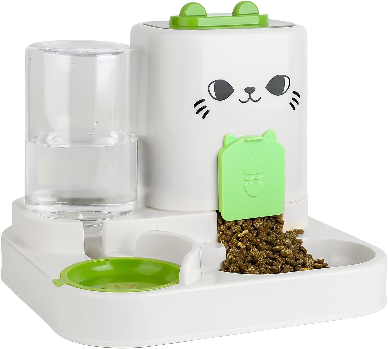 2-in-1 Gravity Pet Feeder & Water Dispenser for Cats Dogs – Large Capacity Cat Food Station with Water Bowl, Travel-Friendly (Green)