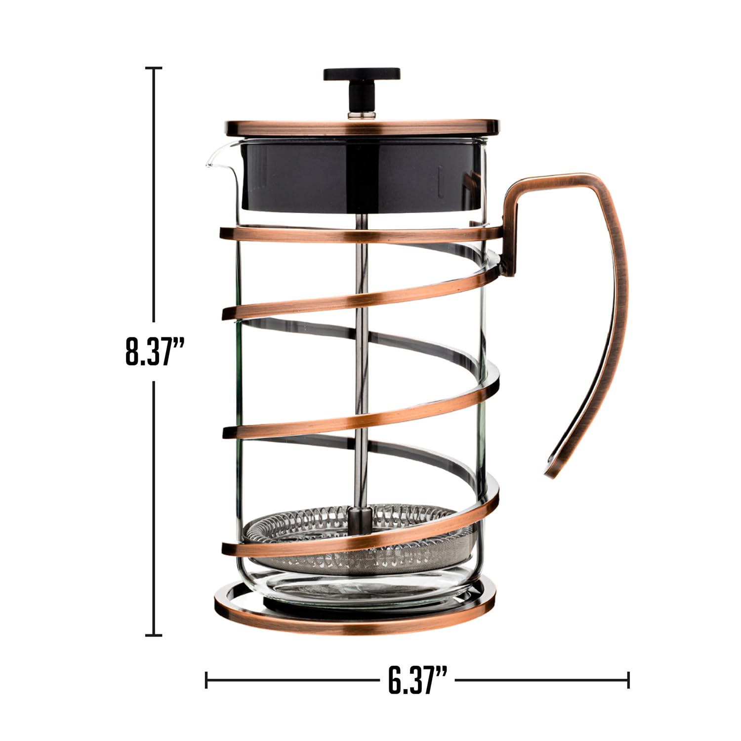 OVENTE Cafetera de prensa francesa de vidrio, 34 onzas con émbolo de filtro de acero inoxidable, preparación caliente o fría, prensa de café de viaje sin BPA, cafetera y té lista para acampar, cobre