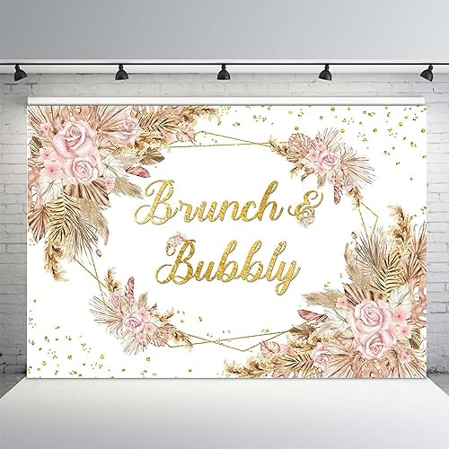 MEHOFOND Telón de fondo bohemio de 7 x 5 pies para brunch y burbujeante, para boda, color rosa rubor, floral, despedida de soltera, decoración de