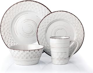 16 Piece Distressed Weave Dinnerware Set, White