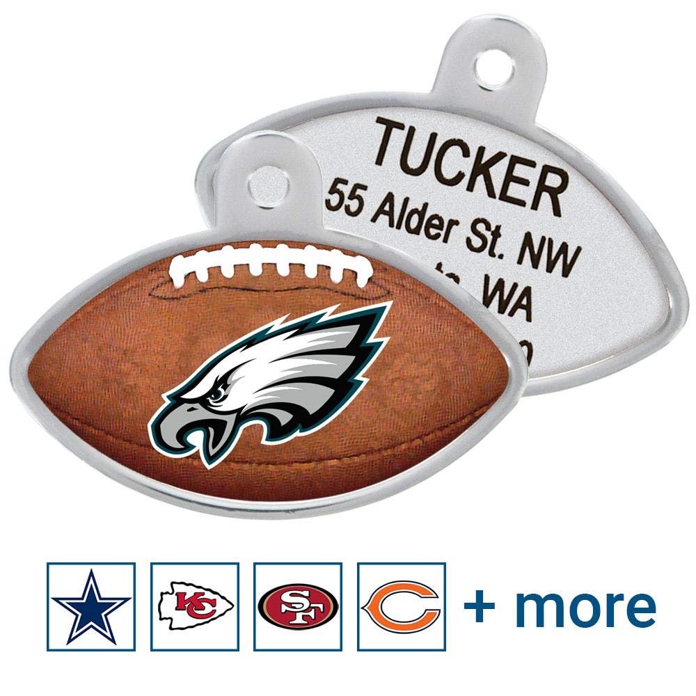 GoTags Personaized NFL Dog Tags, Philadelphia Eagles, Football Shape Custom Engraved Pet ID Tags