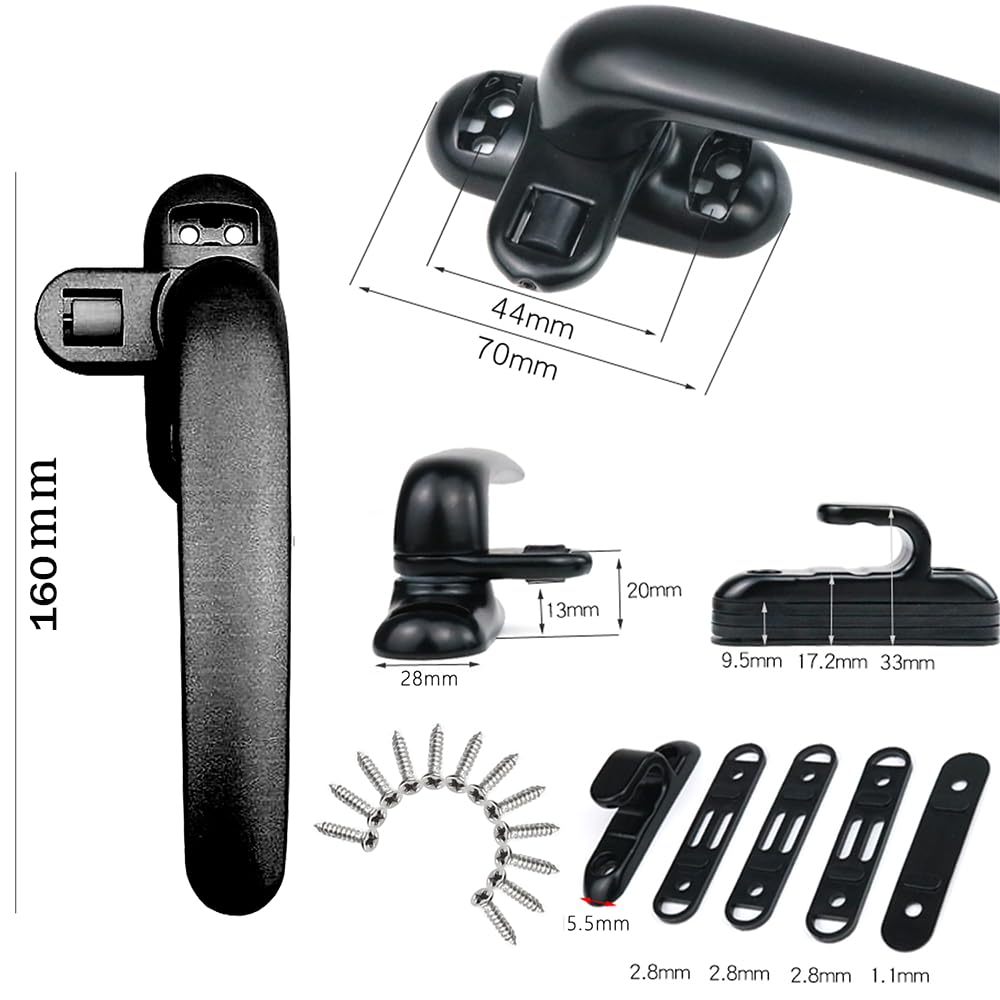 Poignée de Fenêtre en Alliage d'Aluminium Verrouillable Noir 16cm×5cm