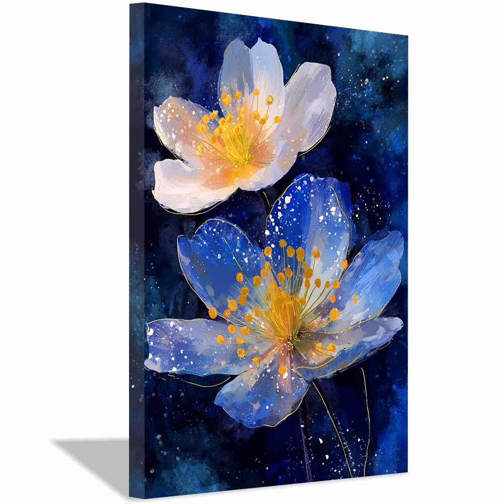 Xeniou Multicolor Flower Canvas Wall Art Blue Poppy Floral Art Canvas Wall Art, For Bathroom Living Room Bedroom Office Kitchen(Multicolor)-70X100cm Framed