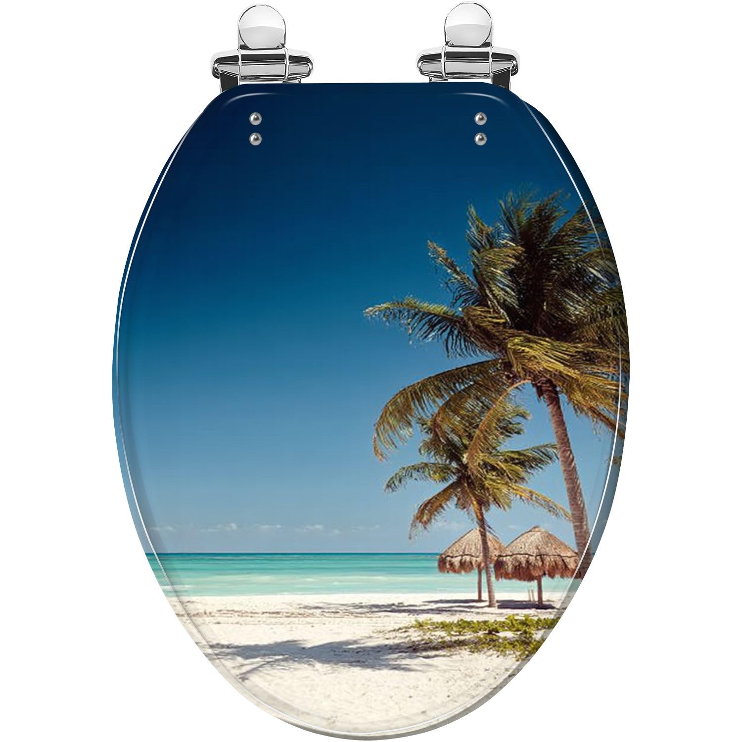 Elongated Tropical Beach thatched roof Umbrella Decorative Resin Toilet seat Quietly Close Quick Release Hinges Cover Bumpers Easy to Install Clean, Resin, Beach, Elongated, Tropical, roof