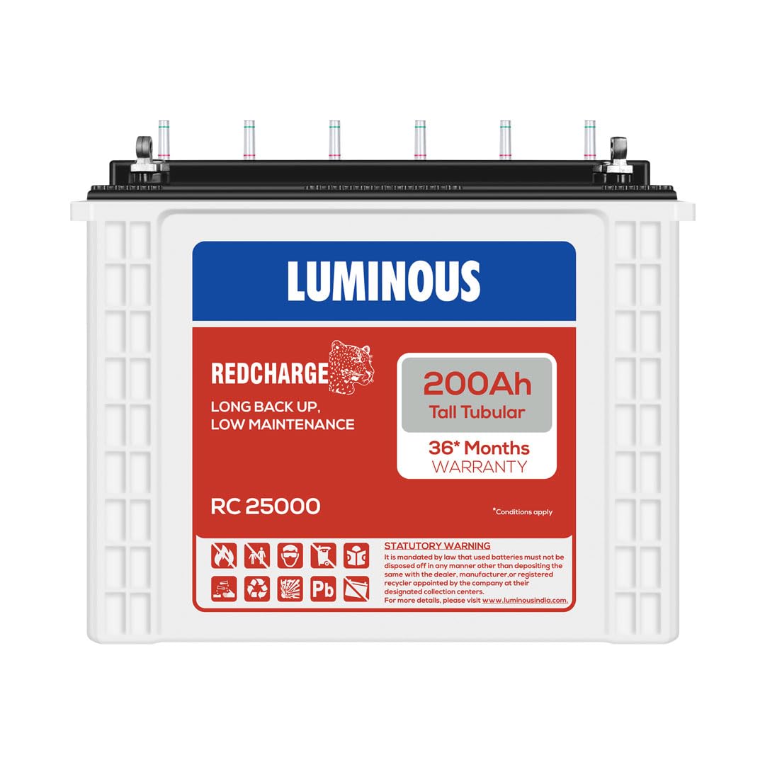Luminous RC 25000 200Ah Tall Tubular Inverter Battery – Reliable, Recyclable Battery for Home, Office & Shops | Easy Installation, Low Maintenance...