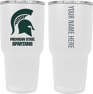 Collegiate Custom Personalized Michigan State Spartans, 24 oz Insulated Stainless Steel Tumbler with Engraved Name (White) Officially Licensed Collegiate Product
