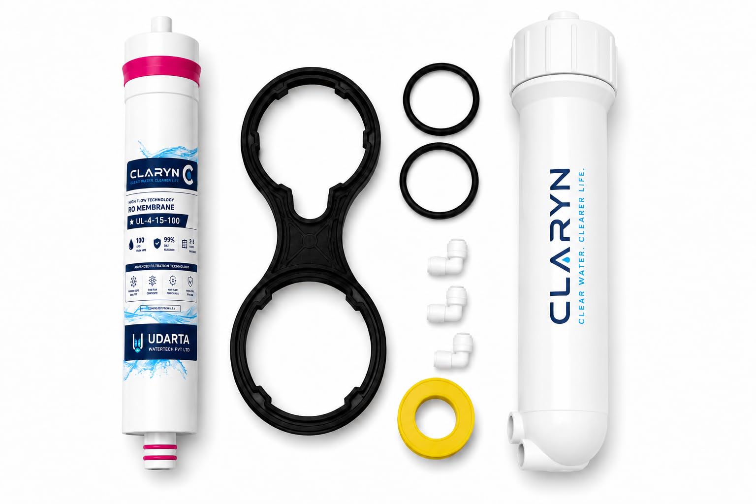 RO Membrane Housing Set with 100 GPD RO Membrane for Domestic Water Purifier | Up to 4000 TDS | 15 Layer | Housing, Spanner, O-Rings, Elbows & Lock Clip | Leak Proof-image-23