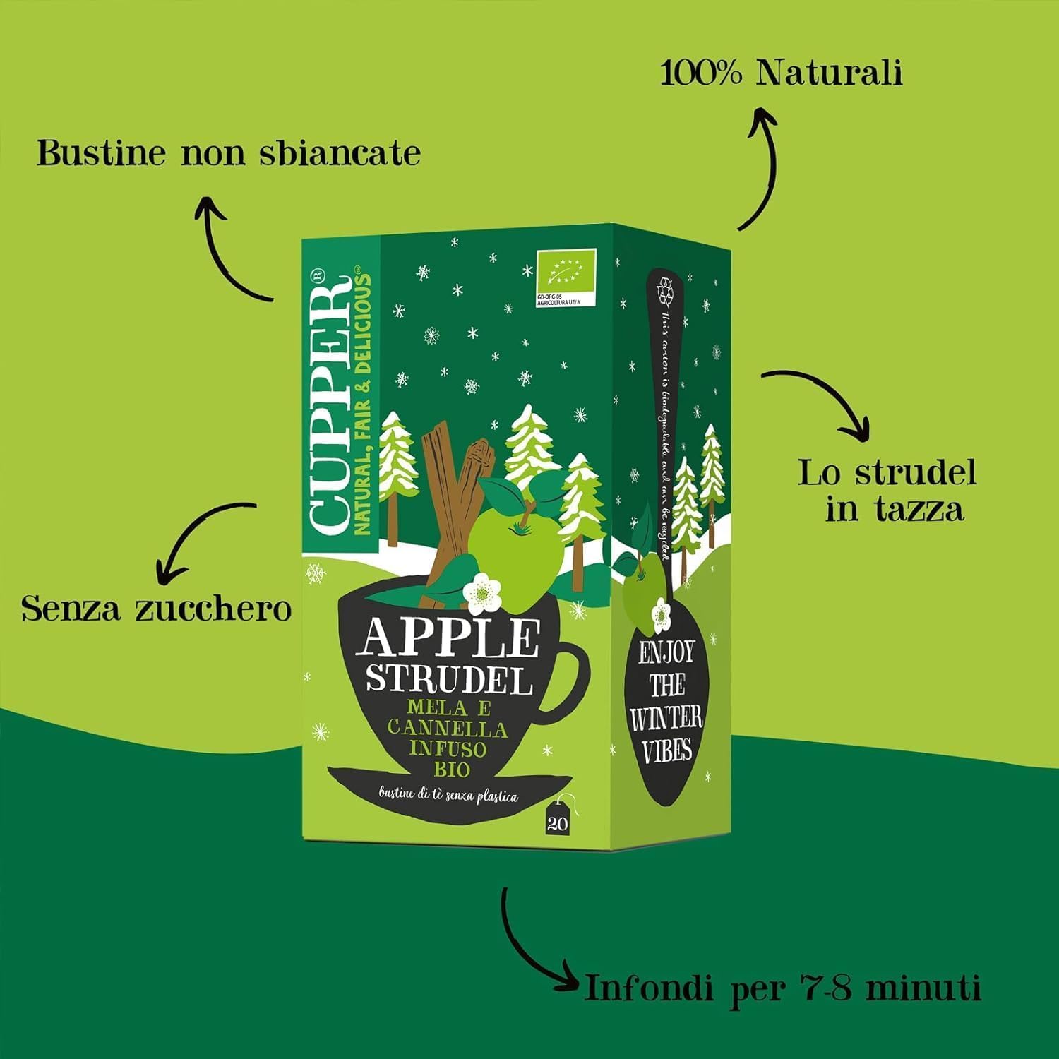 CUPPER - 20 Bolsitas de Infusiones Ecológicas con Hibisco, Manzana y Canela - Sin azúcares añadidos - Apto para Veganos