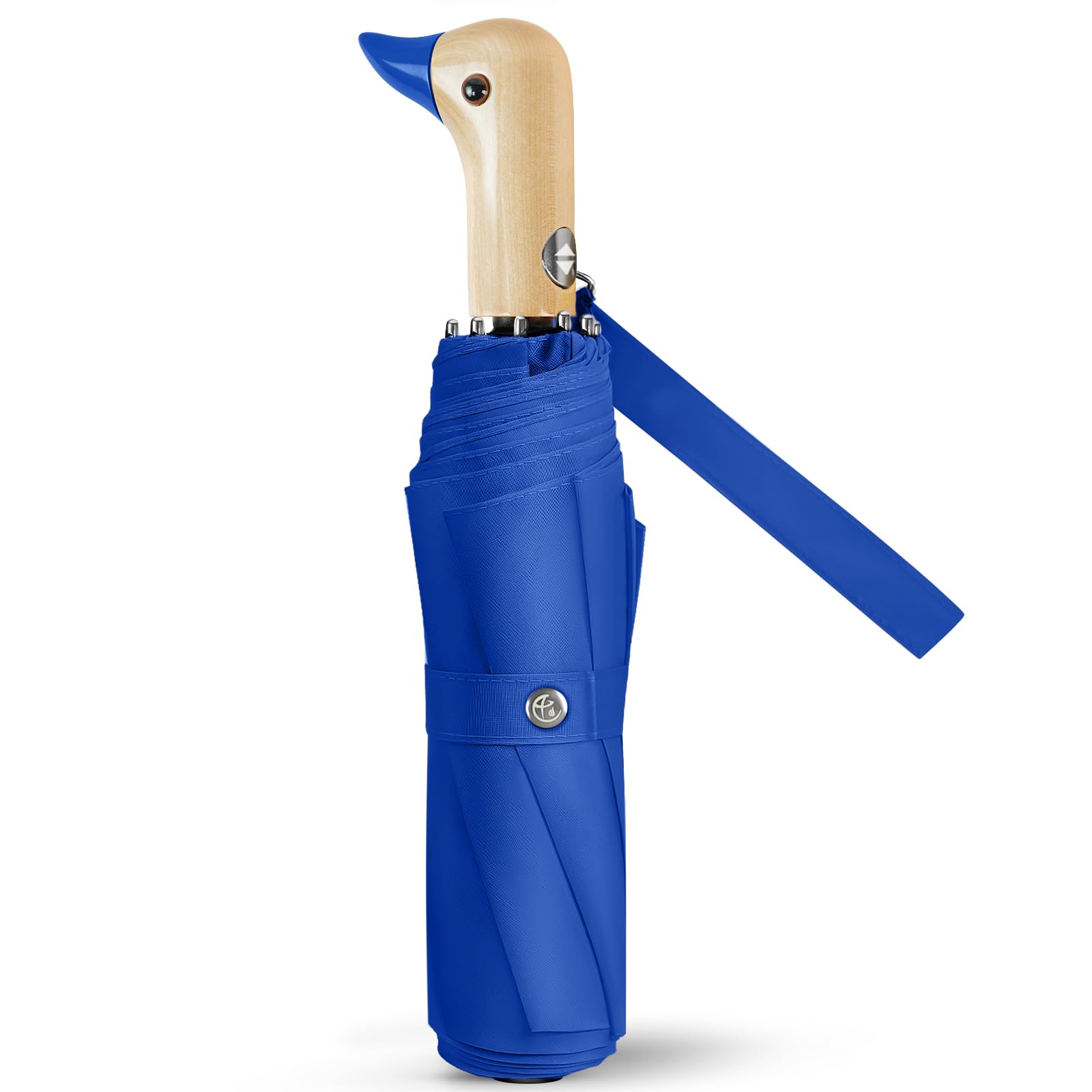 Natuquebrela Cute Duck Umbrella Automatic - Compact Pretty Pocket Size Strong Duck Collapsible Umbrella Yellow Wooden Handle for Women