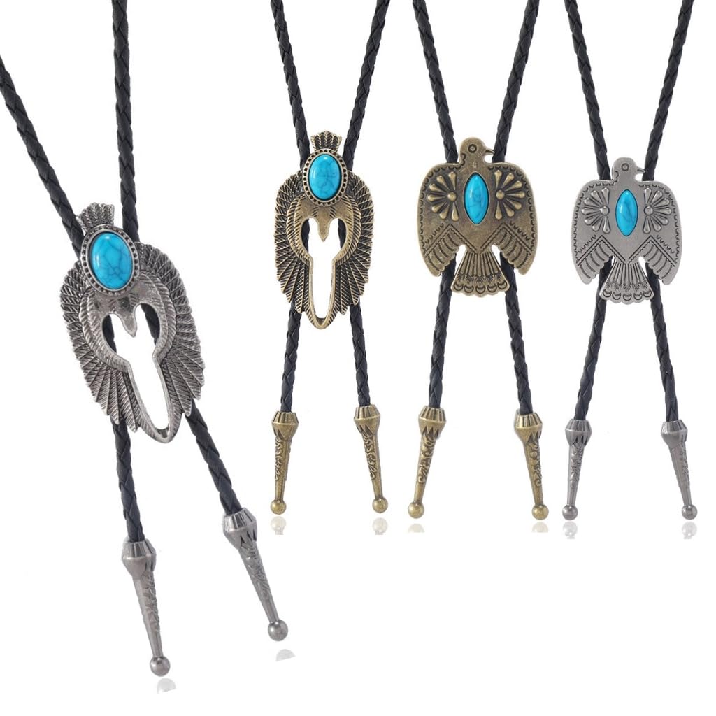 Cravatta bolo, Cravatta in Similpelle con Motivo Aquila Volante Punk, 4 Pezzi