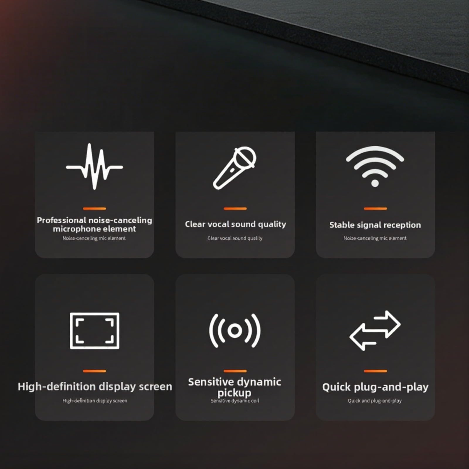Sistema microfonico wireless a doppio canale da 2,4 GHz, riduzione del rumore e interfaccia audio da 6,35 mm per karaoke DJ esibizioni