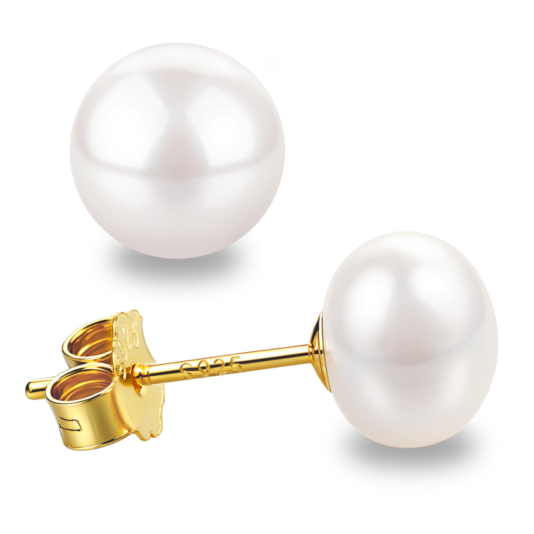 Süßwasserperlen Ohrringe Echt 925 Silber Perlenohrringe Stecker Weiß 5MM 6MM 7MM 8MM 10MM Süßwasser-Zuchtperlen Ohrringe Ohrstecker