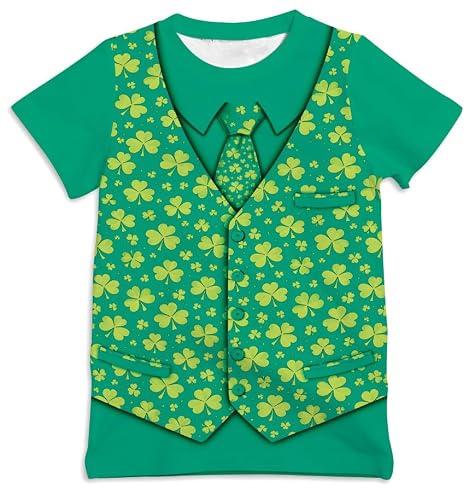 Ainuno Funny St Patricks Day Shirt for Boy, Boys Saint Patricks Day Shirt Short Sleeve Graphic Tees Shamrock Print Fun Green Neck Tie Print Age Size 11 12 Years Old