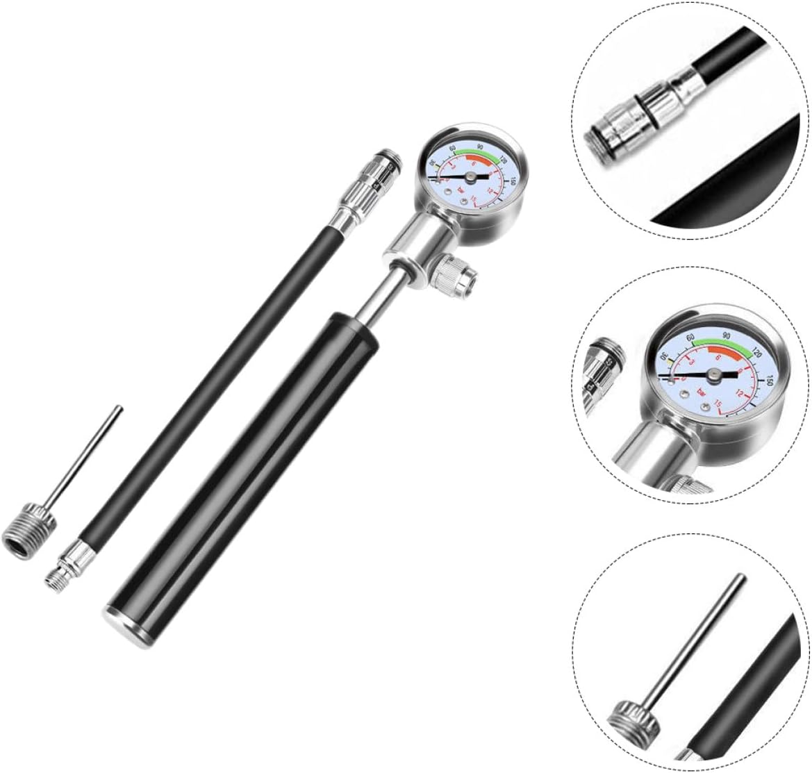High Pressure Portable Bike Pump with Gauge for Bicycle Tires Compatible with Mountain and Road Bike Valves Black Frame-Mounted Pump for Cycling Accessories