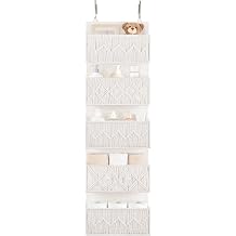 Dahey Over The Door Organizer Macrame Boho Hanging Back of Door Storage | 5 Large Cotton Pocket, Fit 1.77" Door, Space Saving, Multi-function, for Nursery Bedroom Bathroom Dorm Decor, Keep Upright
