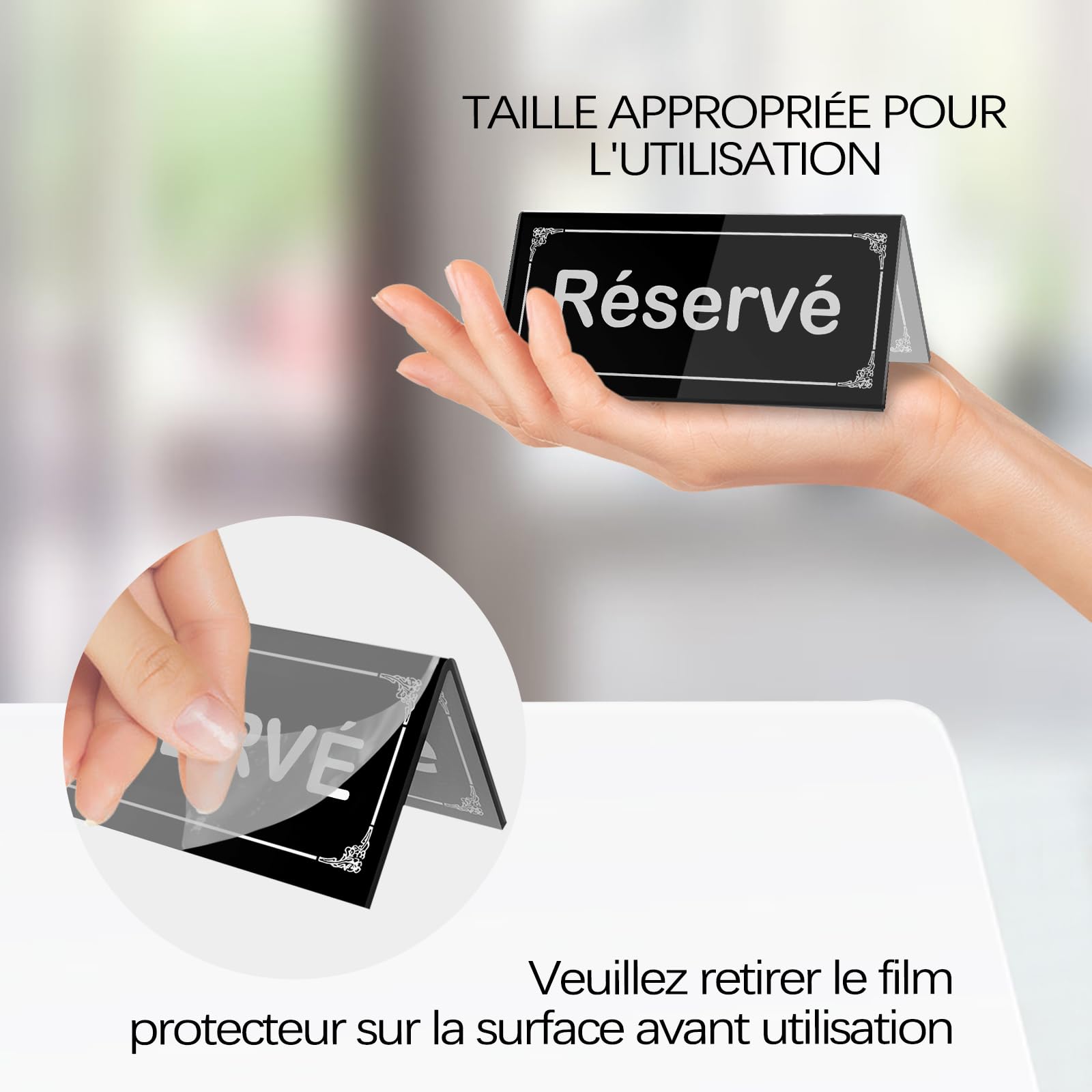 Panneau en Acrylique pour Table "Réservé" (6-pack) - 12 x 6cm- Les deux faces -Pour mariage, anniversaire, restaurant, affaires, bureau, réunion