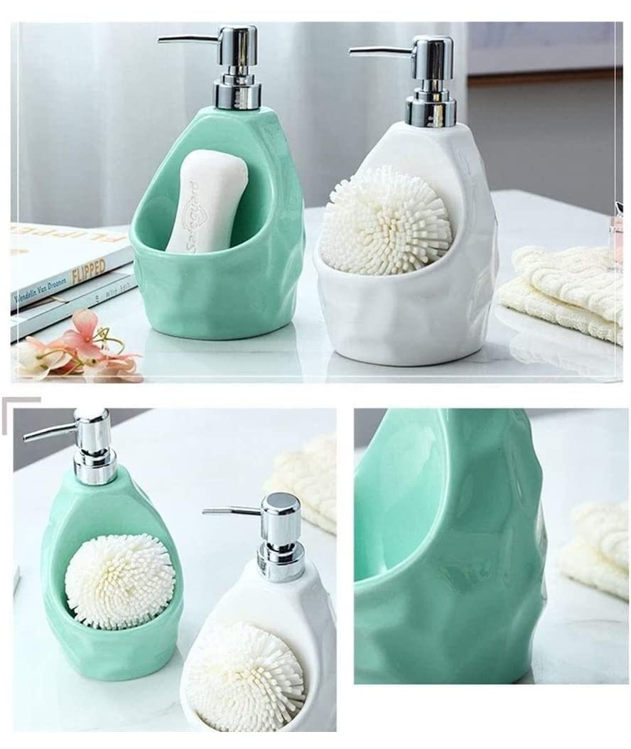 Dispensador de Ducha Dispensador De Jabón Dispensador con Soporte para Esponja, Dispensador De Jabón para Platos De Cerámica, Botella con Bomba Y Soporte para Esponja Dosificador de Jabón Dispensador