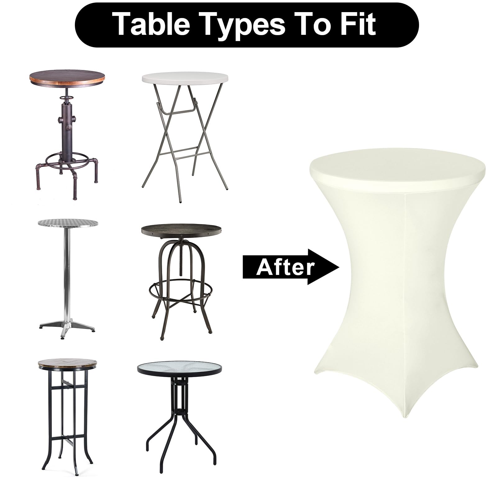 FestiCorp Paquete de 2 manteles de elastano color crema, manteles ajustados para cóctel, manteles redondos elásticos para fiestas, DJ, bar, boda, cumpleaños, banquetes, 30-32 pulgadas de diámetro x 40