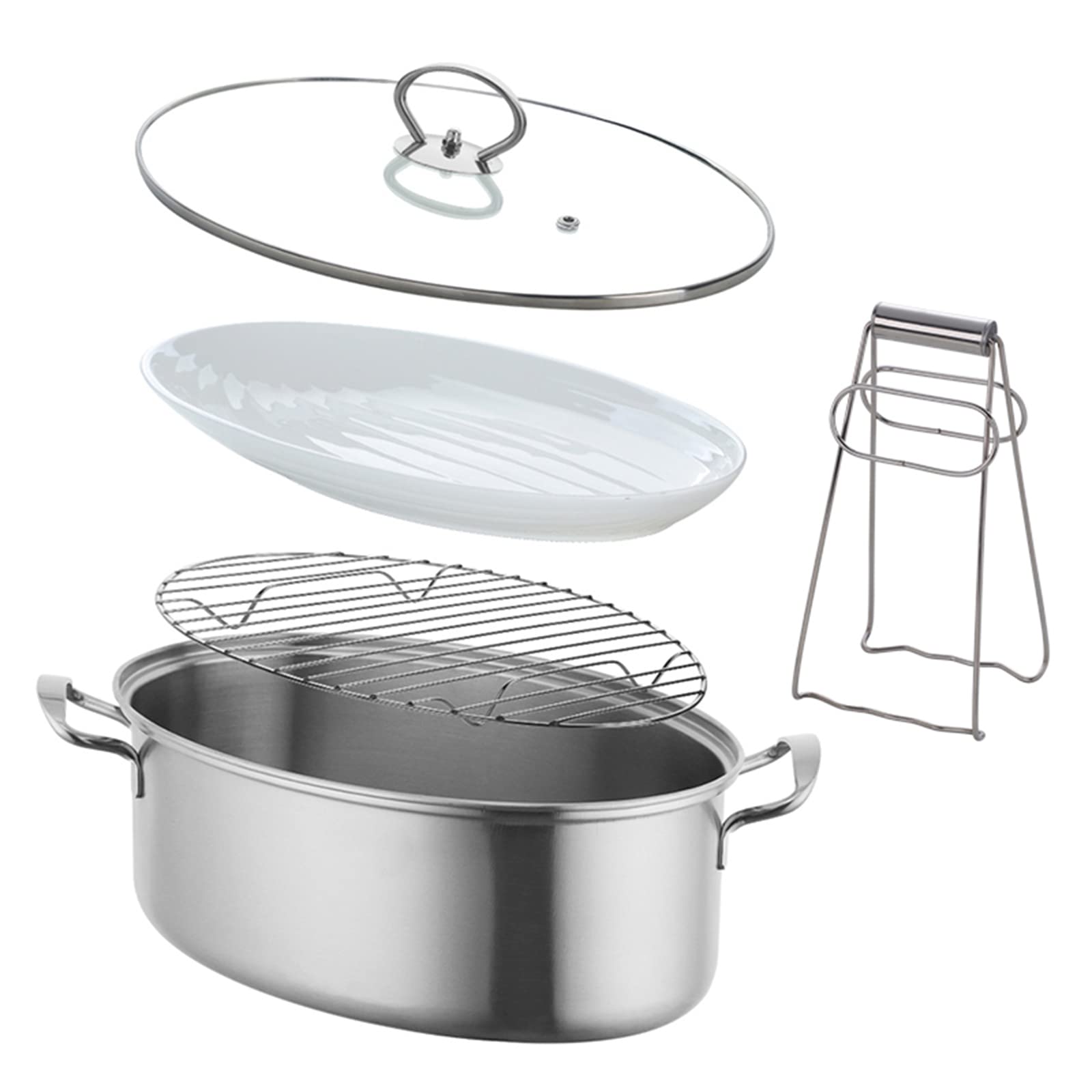 Hmwokpot E Stainless Steel Fish Steamer - Multi-Us Oval Cookwar Stockpot With Rack, Ceramic Pan, Chuck For Steaming Fish, Boiling Soup,