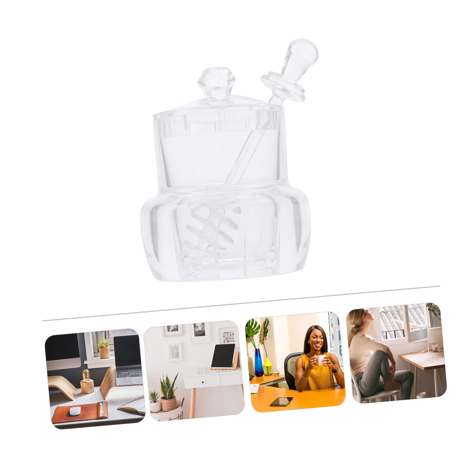 PRETYZOOM 1Set Acrylic Honey Jar with Dipper Syrup Dispenser with Lid Honey Pot for Kitchen and Dining for Drizzling Honey and Syrups