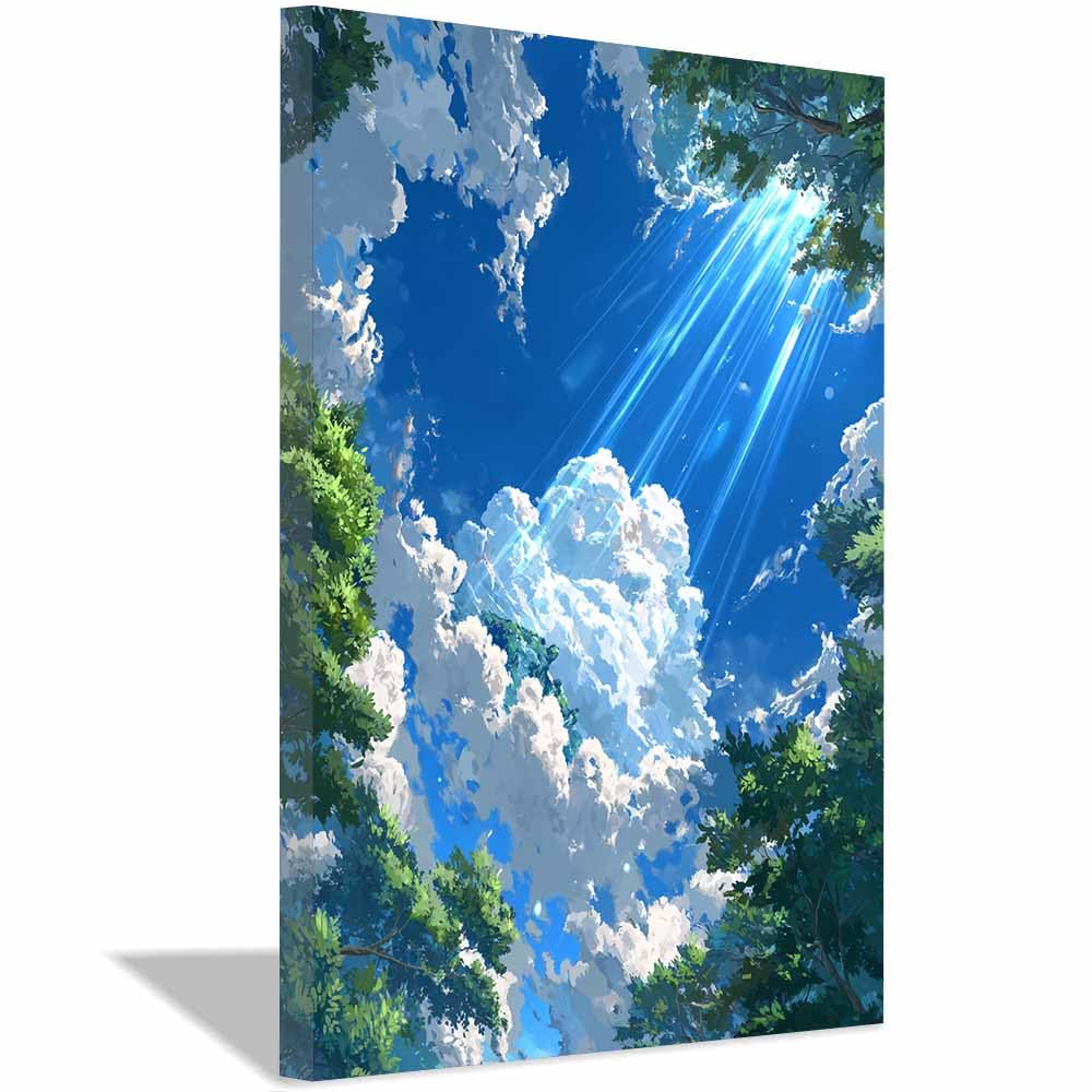 XENIOU Nature Wall Art Anime Sunbeams Sky modern canvas wall art, decorative paintings, canvas painting wall art for Home Decor.(Multicolor)-40x60cm Framed