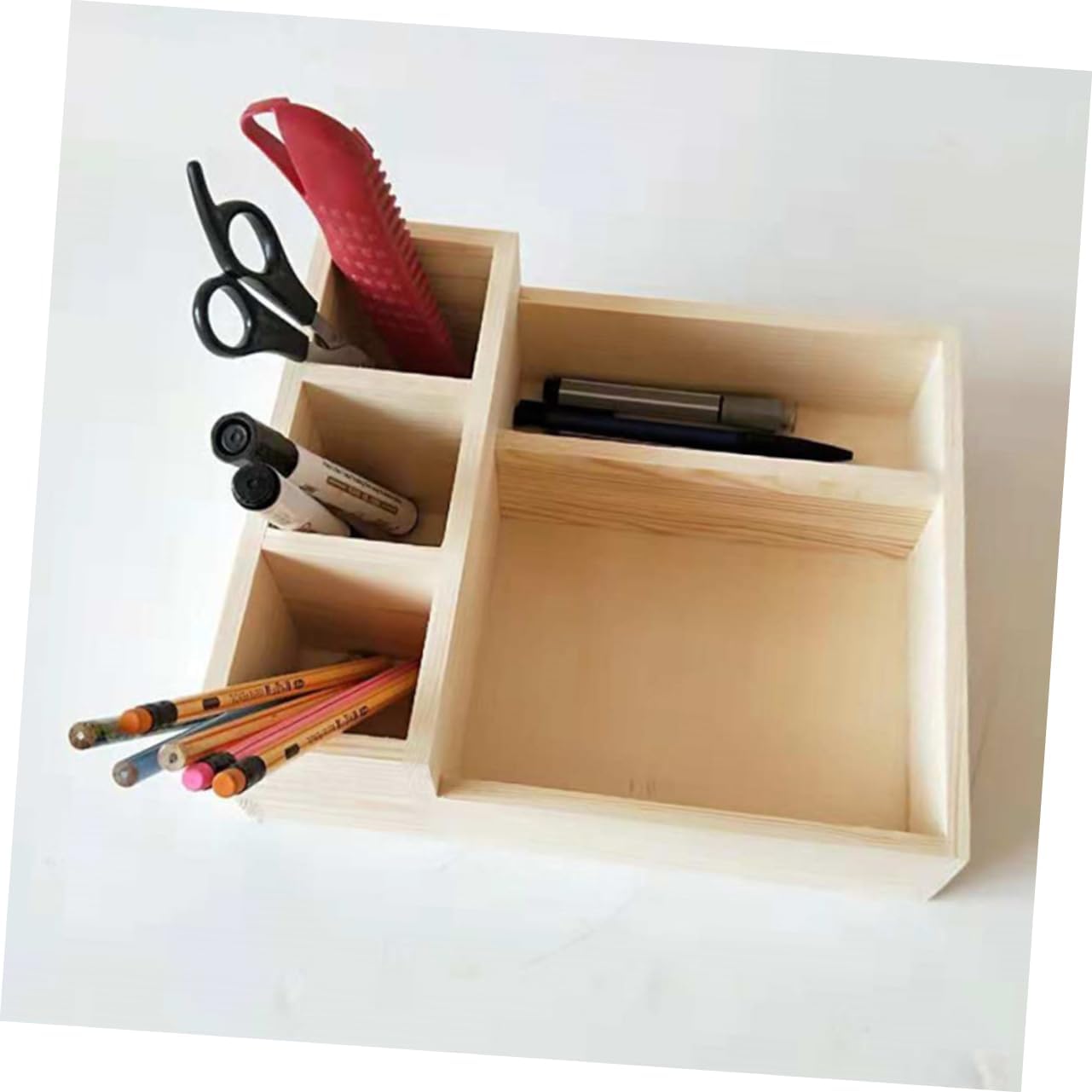 3 Pcs Multi Compartment Storage Box Pen Storage Boxes for Organizing Pencil Organizer Case Tea Storage Drawer Storage Case Tabletop Organizer Tv Remote Bamboo