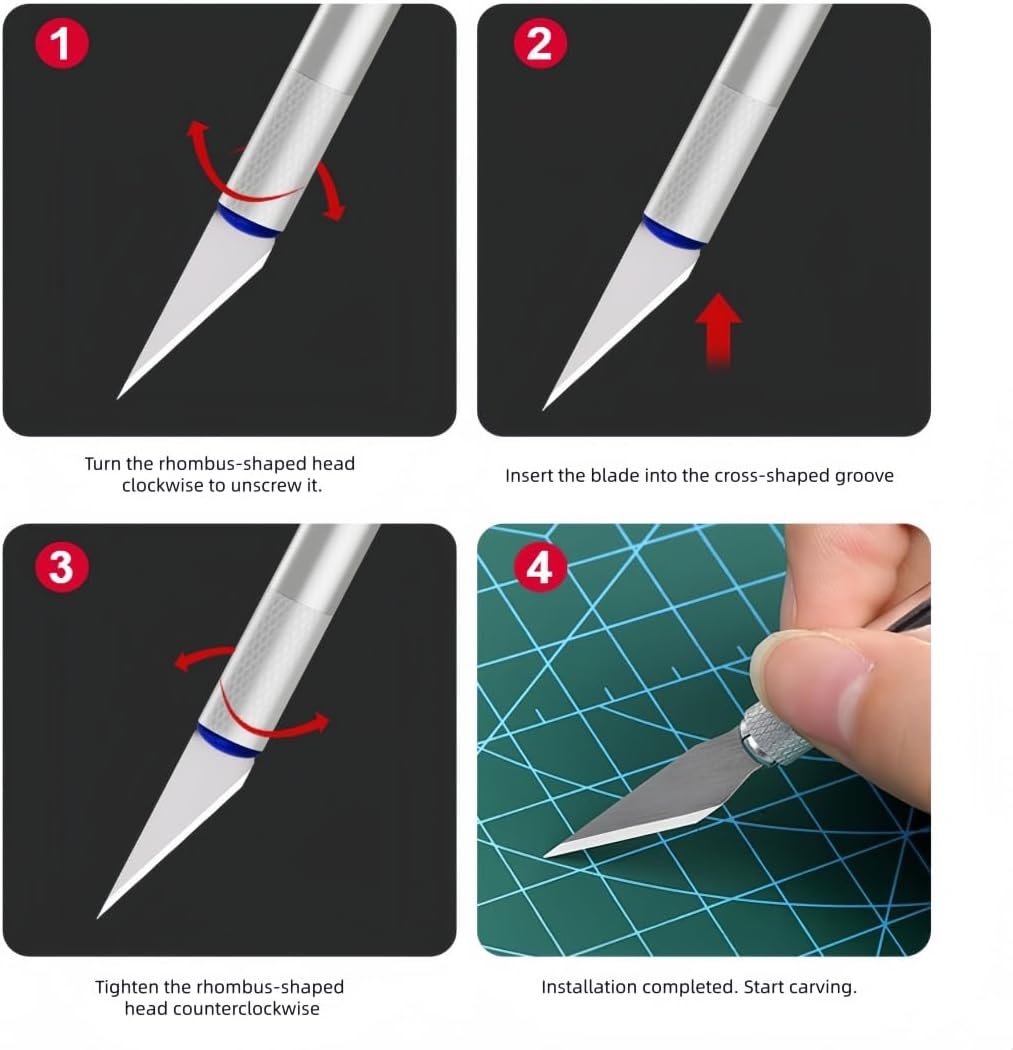 1 Pcs Craft Hobby Knife Exacto Knife with 11 Pcs Stainless Steel Blade Kit, Scrapbooking, Stencil